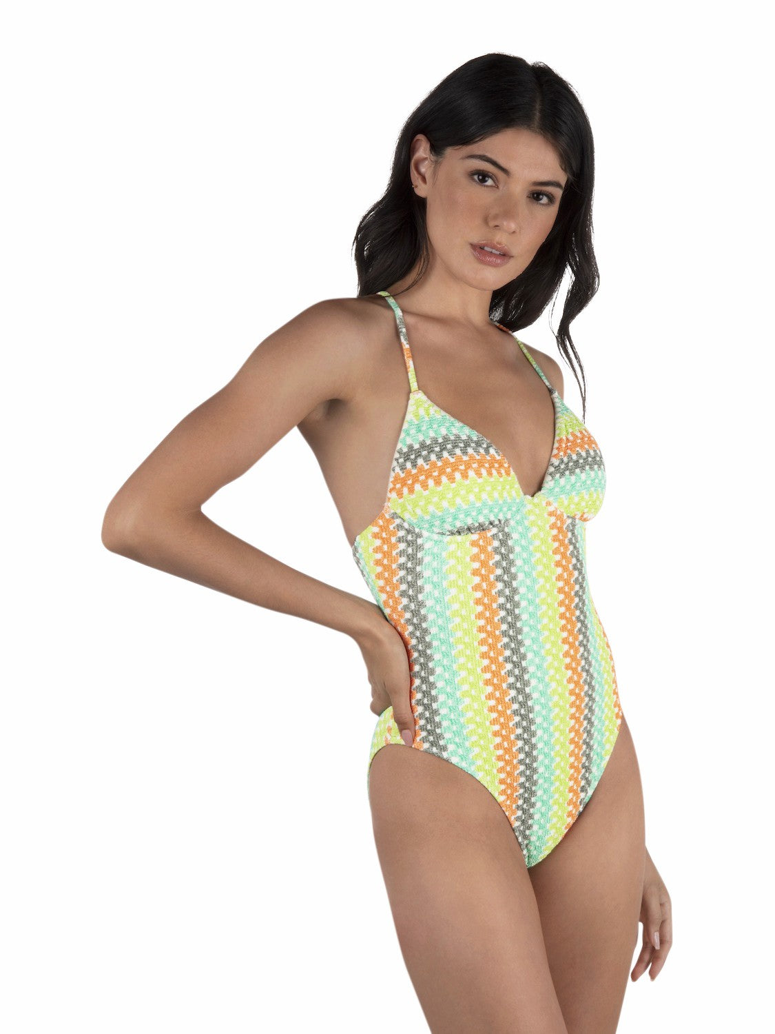 Stripe Crochet Scrunch Moderate One Piece Sour Apple - Hurley