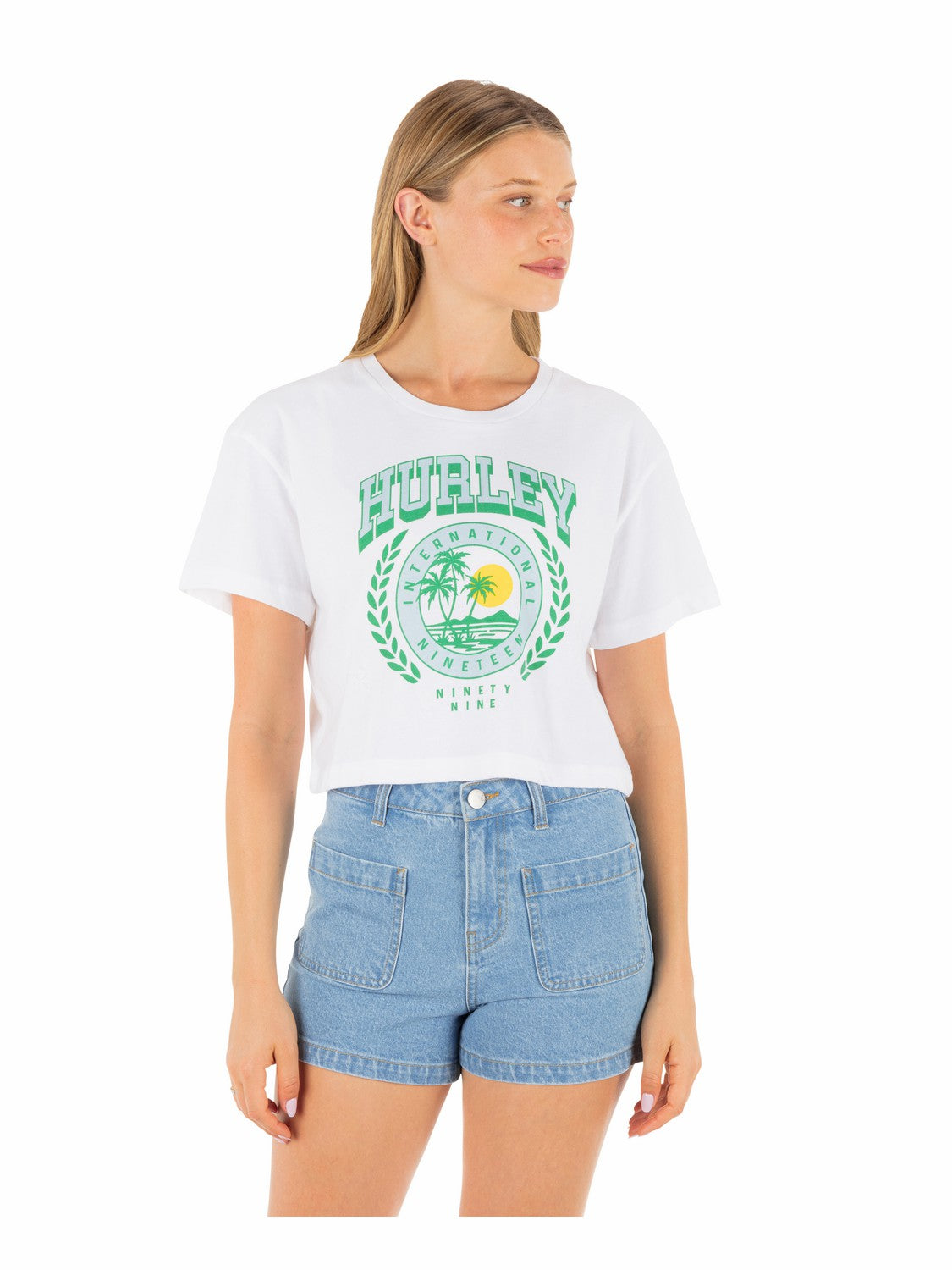 Academy Boxy Crop Tee White - Hurley