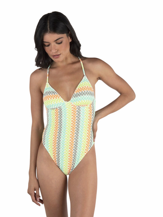 Stripe Crochet Scrunch Moderate One Piece Sour Apple - Hurley
