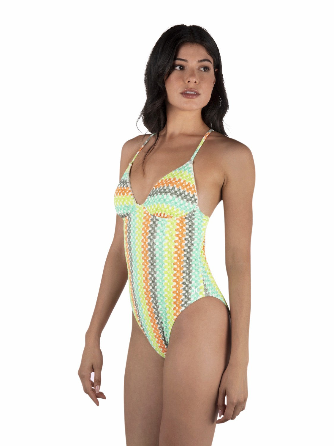 Stripe Crochet Scrunch Moderate One Piece Sour Apple - Hurley
