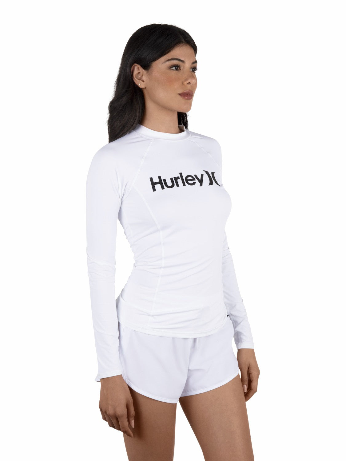 One & Only Solid Mock Neck Long Sleeve Rashguard White - Hurley