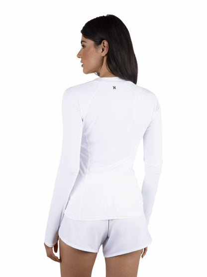 One & Only Solid Mock Neck Long Sleeve Rashguard White - Hurley