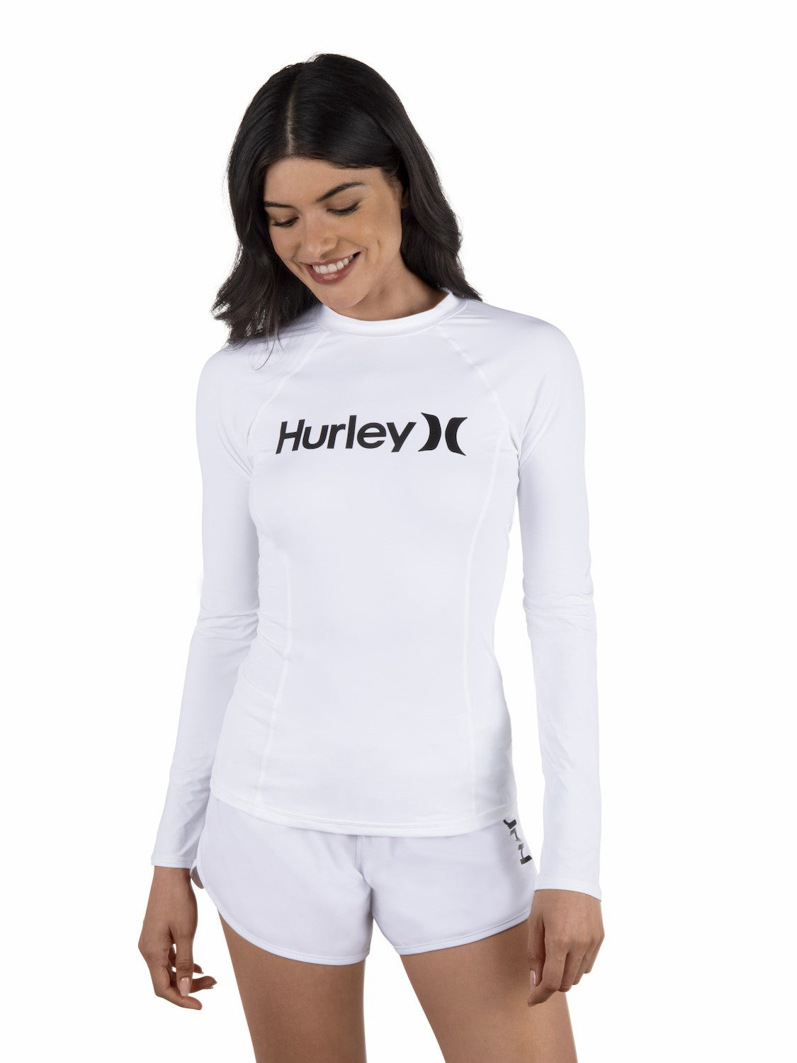 One & Only Solid Mock Neck Long Sleeve Rashguard White - Hurley