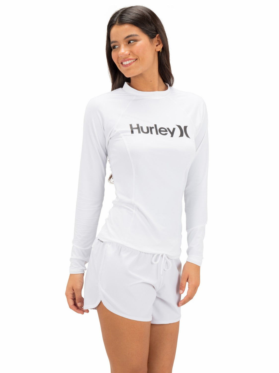 One & Only Solid Mock Neck Long Sleeve Rashguard White - Hurley