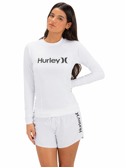 One & Only Solid Mock Neck Long Sleeve Rashguard White - Hurley