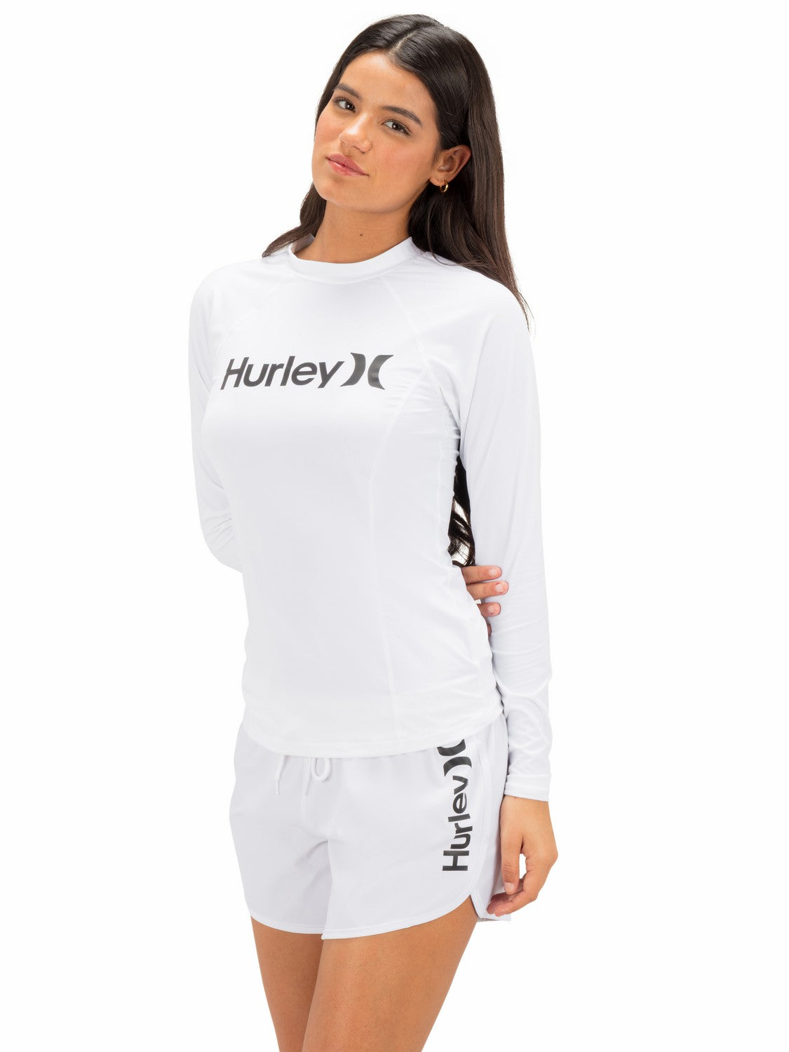 One & Only Solid Mock Neck Long Sleeve Rashguard White - Hurley