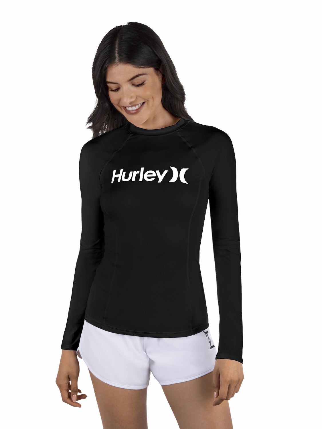 One & Only Solid Mock Neck Long Sleeve Rashguard Black - Hurley