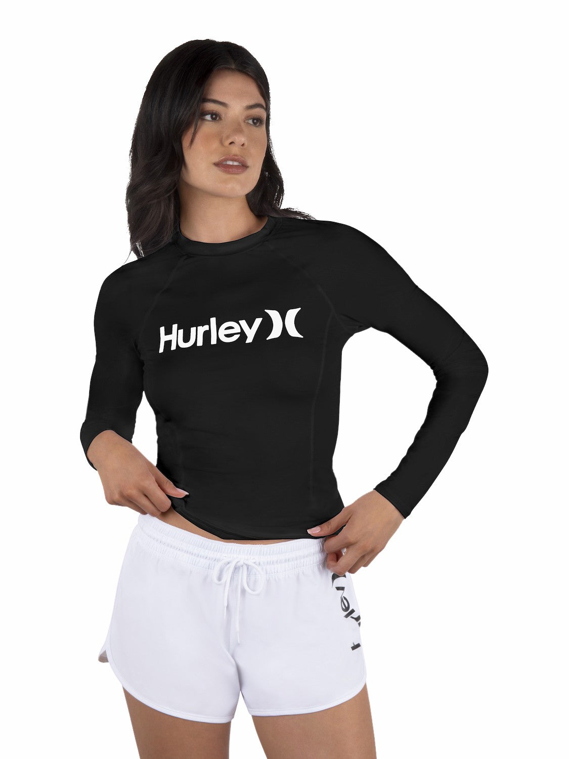 One & Only Solid Mock Neck Long Sleeve Rashguard Black - Hurley