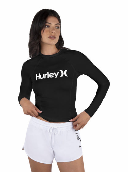 One & Only Solid Mock Neck Long Sleeve Rashguard Black - Hurley