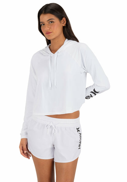 One & Only Solid Long Sleeve Hooded Rashguard White - Hurley