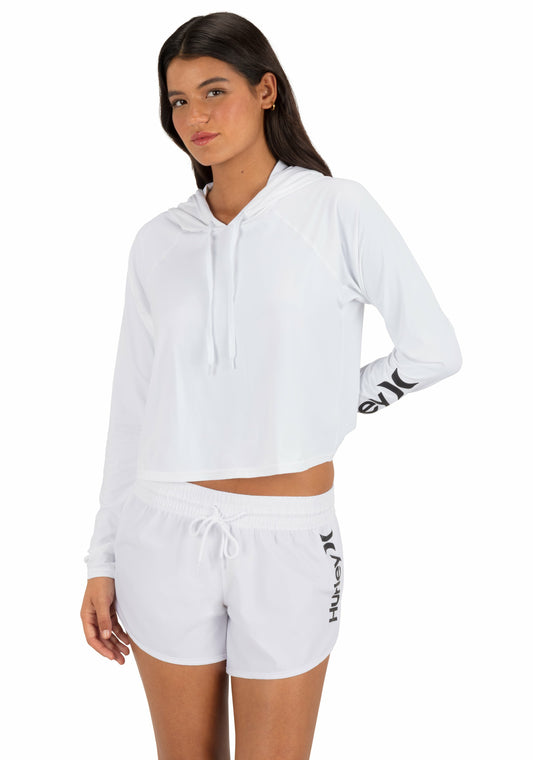 One & Only Solid Long Sleeve Hooded Rashguard White - Hurley