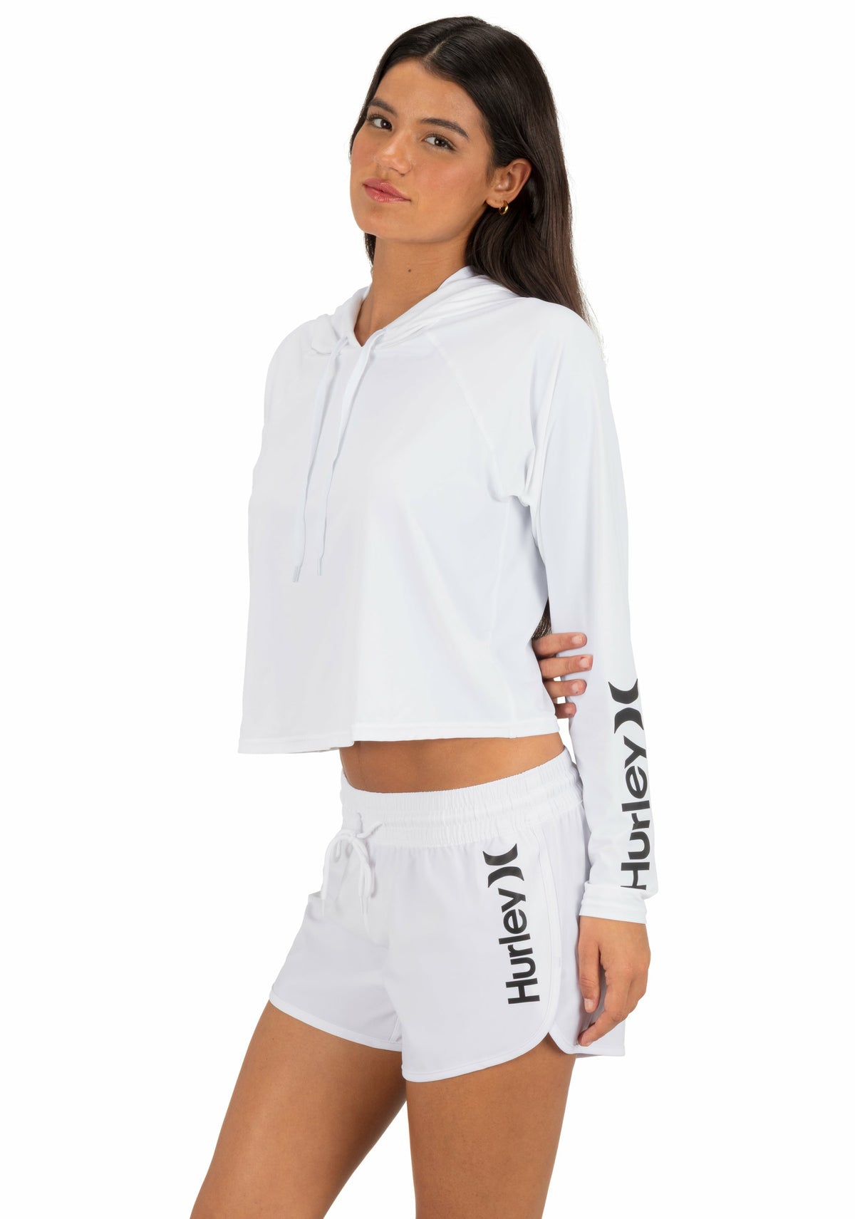 One & Only Solid Long Sleeve Hooded Rashguard White - Hurley
