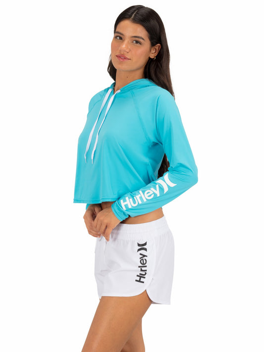 One & Only Solid Long Sleeve Hooded Rashguard Surf Blue - Hurley