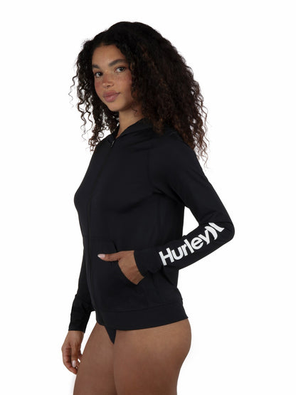 One & Only Solid Zip Hoodie Rashguard Black - Hurley
