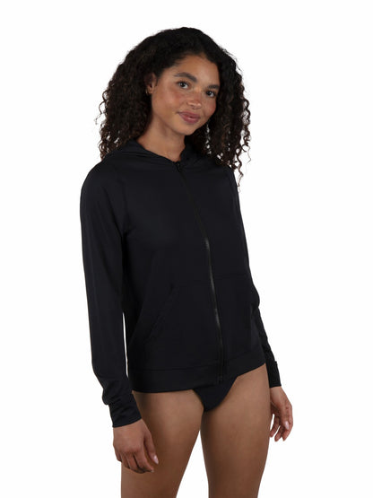 One & Only Solid Zip Hoodie Rashguard Black - Hurley